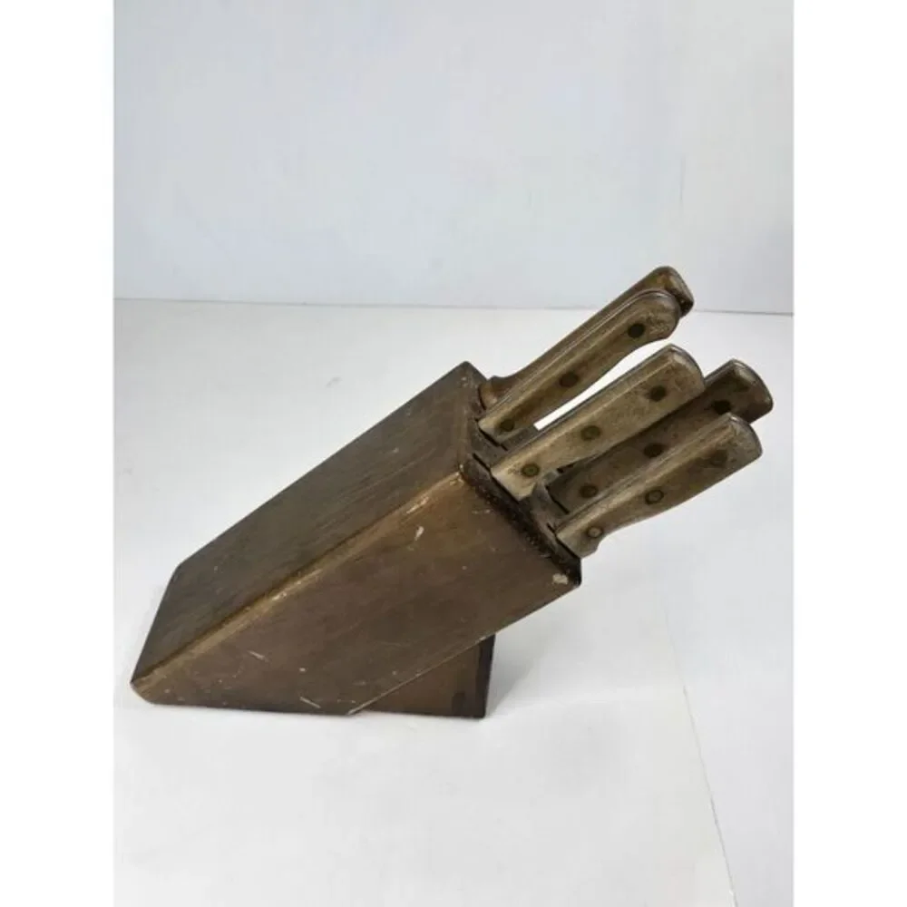 Vintage Old Homestead 7-Piece‎ Block Kitchen Steak Knife Country Bakery 80s 70s